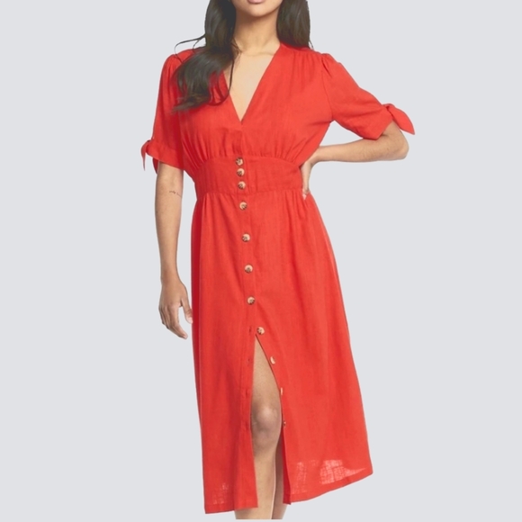 Buffalo David Bitton linen blend midi summer red dress size S - Picture 3 of 9